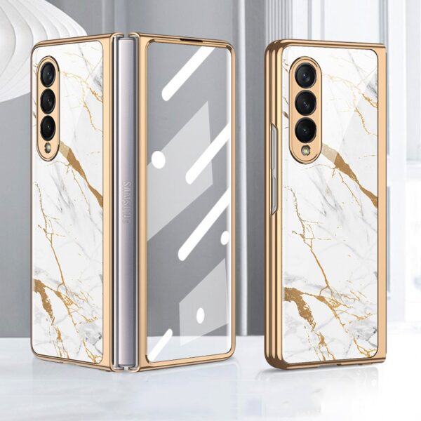 Marble Patterned Shockproof Armor Case For Samsung Galaxy Z Fold6,5,4&3 With Hinge Protection 360 Degree Case with Built-in Screen Protector - Image 5