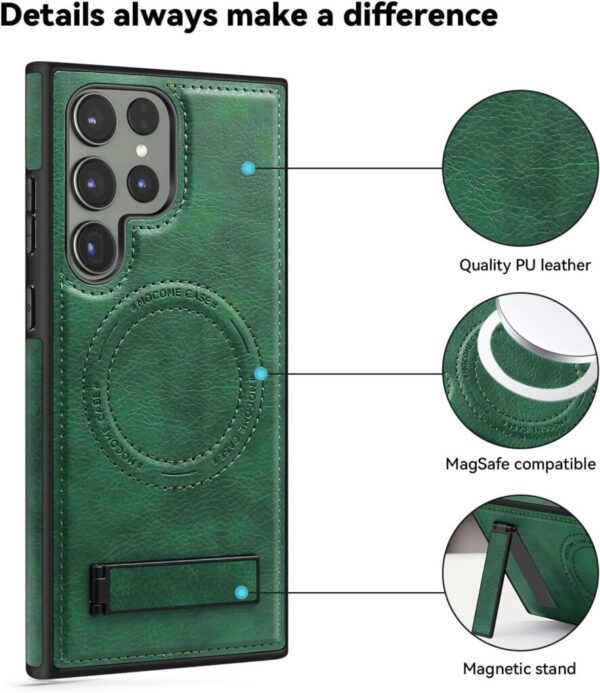Luxury Retro Leather Back Cover With Invisible Stand Magnetic Wireless Charging Case For Samsung Galaxy S22 Ultra, S23 Ultra, S24 Ultra & S25 Ultra - Image 3
