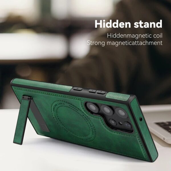 Luxury Retro Leather Back Cover With Invisible Stand Magnetic Wireless Charging Case For Samsung Galaxy S22 Ultra, S23 Ultra, S24 Ultra & S25 Ultra - Image 18