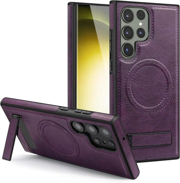 Luxury Retro Leather Back Cover With Invisible Stand Magnetic Wireless Charging Case For Samsung Galaxy S22 Ultra, S23 Ultra, S24 Ultra & S25 Ultra - Image 15