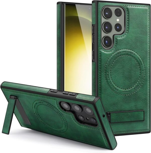 Luxury Retro Leather Back Cover With Invisible Stand Magnetic Wireless Charging Case For Samsung Galaxy S22 Ultra, S23 Ultra, S24 Ultra & S25 Ultra - Image 10