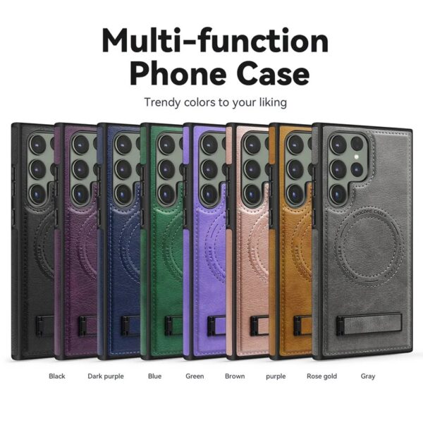 Luxury Retro Leather Back Cover With Invisible Stand Magnetic Wireless Charging Case For Samsung Galaxy S22 Ultra, S23 Ultra, S24 Ultra & S25 Ultra - Image 17