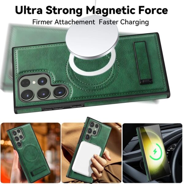 Luxury Retro Leather Back Cover With Invisible Stand Magnetic Wireless Charging Case For Samsung Galaxy S22 Ultra, S23 Ultra, S24 Ultra & S25 Ultra - Image 6