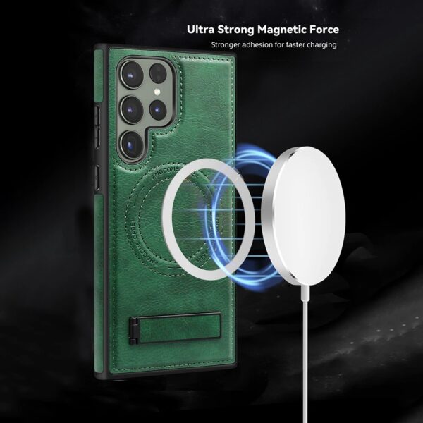 Luxury Retro Leather Back Cover With Invisible Stand Magnetic Wireless Charging Case For Samsung Galaxy S22 Ultra, S23 Ultra, S24 Ultra & S25 Ultra - Image 14