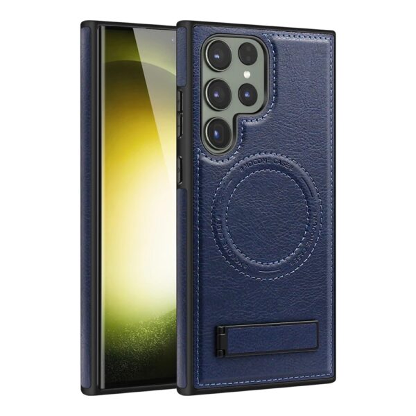 Luxury Retro Leather Back Cover With Invisible Stand Magnetic Wireless Charging Case For Samsung Galaxy S22 Ultra, S23 Ultra, S24 Ultra & S25 Ultra - Image 13