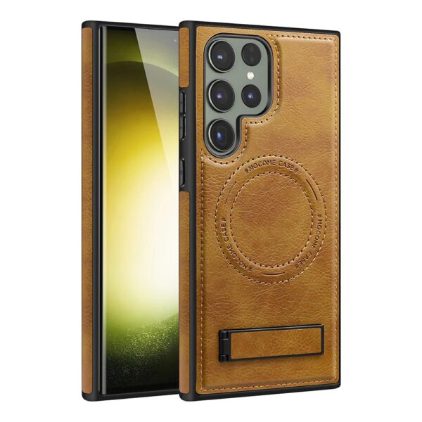 Luxury Retro Leather Back Cover With Invisible Stand Magnetic Wireless Charging Case For Samsung Galaxy S22 Ultra, S23 Ultra, S24 Ultra & S25 Ultra - Image 11