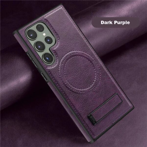 Luxury Retro Leather Back Cover With Invisible Stand Magnetic Wireless Charging Case For Samsung Galaxy S22 Ultra, S23 Ultra, S24 Ultra & S25 Ultra - Image 8