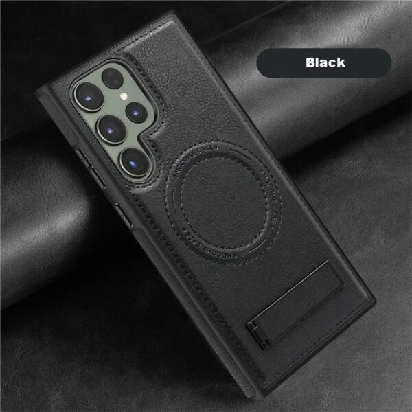 Luxury Retro Leather Back Cover With Invisible Stand Magnetic Wireless Charging Case For Samsung Galaxy S22 Ultra, S23 Ultra, S24 Ultra & S25 Ultra - Image 7