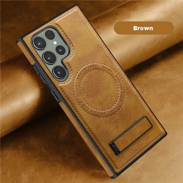 Luxury Retro Leather Back Cover With Invisible Stand Magnetic Wireless Charging Case For Samsung Galaxy S22 Ultra, S23 Ultra, S24 Ultra & S25 Ultra - Image 2