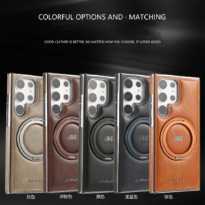 Luxury Retro Leather Back Cover With Kickstand Magnetic Wireless Charging Case For Samsung Galaxy S22 Ultra, S23 Ultra, S24 Ultra & S25 Ultra