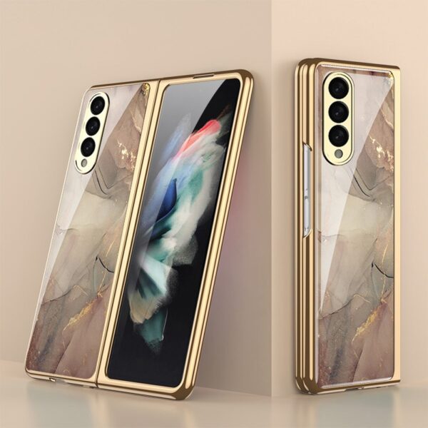 Original Marble Patterned Shockproof Armor Case For Samsung Galaxy Z Fold With Hinge Protection 360 Degree Case with Built-in Screen Protector - Image 4