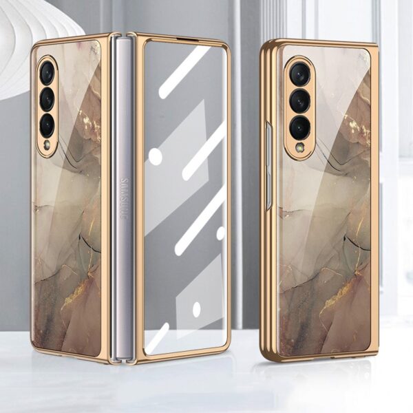 Original Marble Patterned Shockproof Armor Case For Samsung Galaxy Z Fold With Hinge Protection 360 Degree Case with Built-in Screen Protector - Image 3