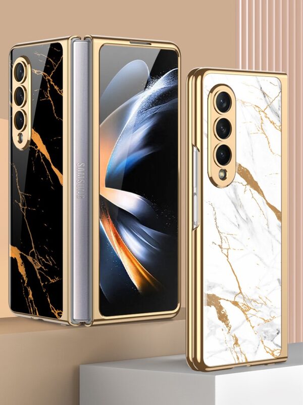 Original Marble Patterned Shockproof Armor Case For Samsung Galaxy Z Fold With Hinge Protection 360 Degree Case with Built-in Screen Protector - Image 5