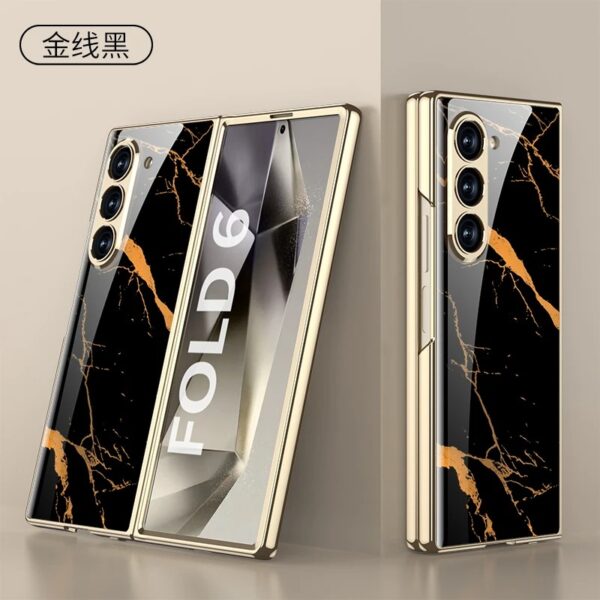 Original Marble Patterned Shockproof Armor Case For Samsung Galaxy Z Fold With Hinge Protection 360 Degree Case with Built-in Screen Protector