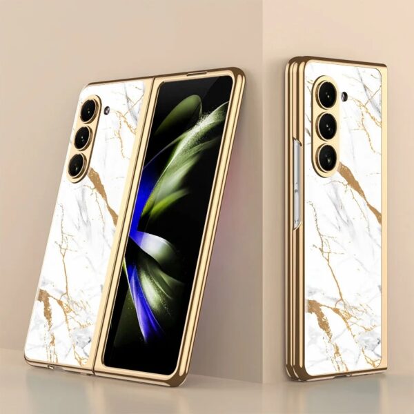 Original Marble Patterned Shockproof Armor Case For Samsung Galaxy Z Fold With Hinge Protection 360 Degree Case with Built-in Screen Protector - Image 7