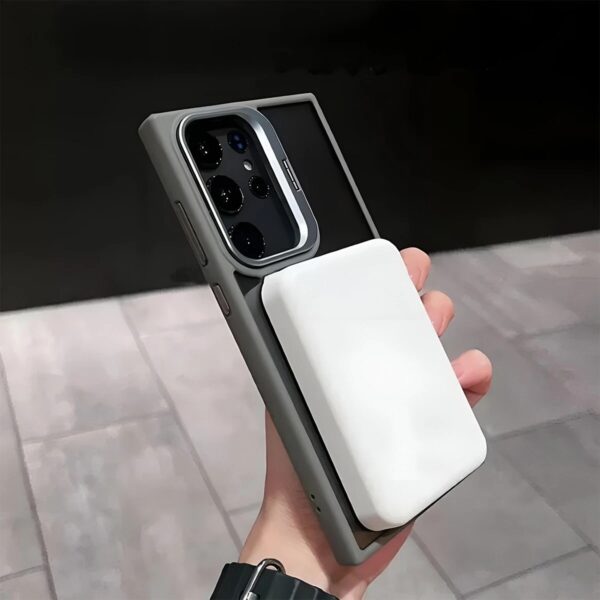 Premium Metalic Bracket Shockproof Magnetic Transparent Protective Casing that comes with 5 Camera Lens Glass Protectors and Supports Magsafe Charging for Samsung Galaxy S Series - Image 11