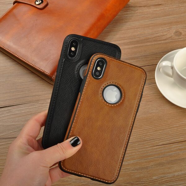 Luxury Premium Car Line Stitching Shockproof Retro Leather Back Cover with Raised Edges & Side Soft TPU with Logo View Case For iPhone - Image 8
