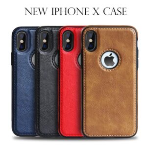 Luxury Premium Car Line Stitching Shockproof Retro Leather Back Cover with Raised Edges & Side Soft TPU with Logo View Case For iPhone