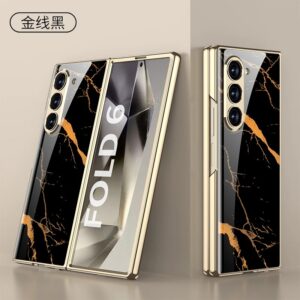 Luxury Slim Marble Patterned Shockproof Armor Case For Samsung Galaxy Z Fold6,5,4&3 With Hinge Protection 360 Degree Case with Built-in Screen Protector