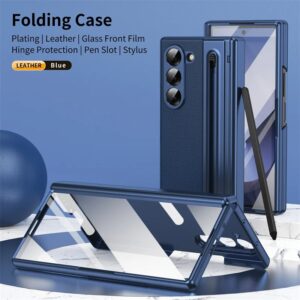 GKK Ultra Thin Retro Leather Foldable Magnetic Case For Samsung Galaxy Z Fold6,5,4&3 With Hinge Protection 360 Degree Case with Built-in Screen Protector & S-Pen