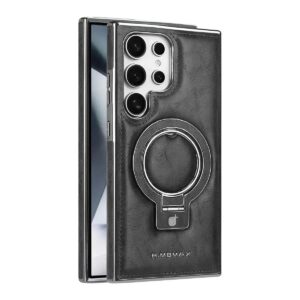 Caseles Luxury Leather Back Cover With Built-in Invisible Kickstand Magnetic Wireless Charging Case For Samsung Galaxy S25 Ultra, S24 Ultra & S23 Ultra