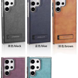 Jinduka Electroplated Retro Leather Back Cover With Invisible Stand Magnetic Wireless Charging Case For Samsung Galaxy S25 Ultra, S24 Ultra, S23 Ultra & S22 Ultra