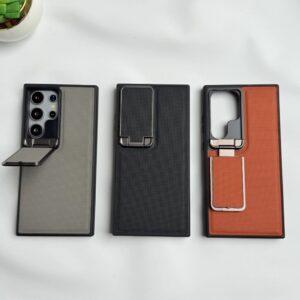 Samsung Galaxy S26,S25,S24&S23 Ultra, Genuine Leather Back Lens Protection Cover, Anti -Scratch and Protect Privacy Flip Aluminum Alloy Stand Slim Cover