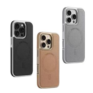 Slim Business Leather Back Cover with Electroplated Frame Shockproof Case For iPhone 17 Pro Max, 16 Pro Max & 15 Pro Max