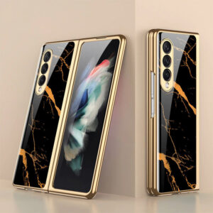 Marble Patterned Shockproof Armor Case For Samsung Galaxy Z Fold6,5,4&3 With Hinge Protection 360 Degree Case with Built-in Screen Protector
