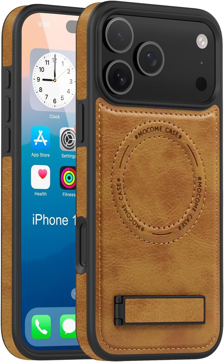 Original Leather Back Cover With Invisible Stand Magnetic Wireless Charging Case For iPhone 17 Pro Max & 17 Pro