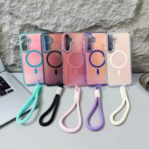 Holographic Magnetic Case For Samsung Galaxy Compatible with Magsafe Glitter, Rainbow Iridescent Cute Laser Crystal Sparkly Luxury Shockproof Protective Cover Gradient Color Aesthetic Hard PC Bumper With Wrist Strap Lanyard Cover