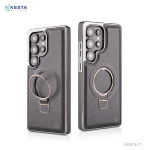 Classy Elite Leather Back Cover With Built-In Magnetic Ring Holder For Magnetic Wireless Charging Case For Samsung Galaxy S26 Ultra, S25 Ultra & S24 Ultra